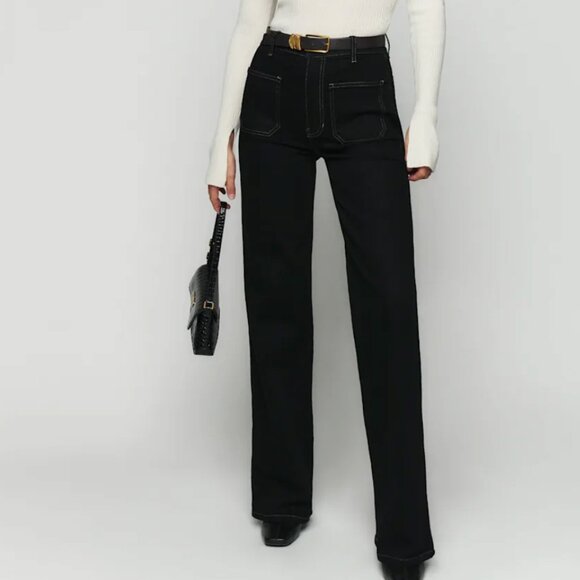 Reformation Alyssa High Rise Wide Leg Long Jeans Black Size 26P